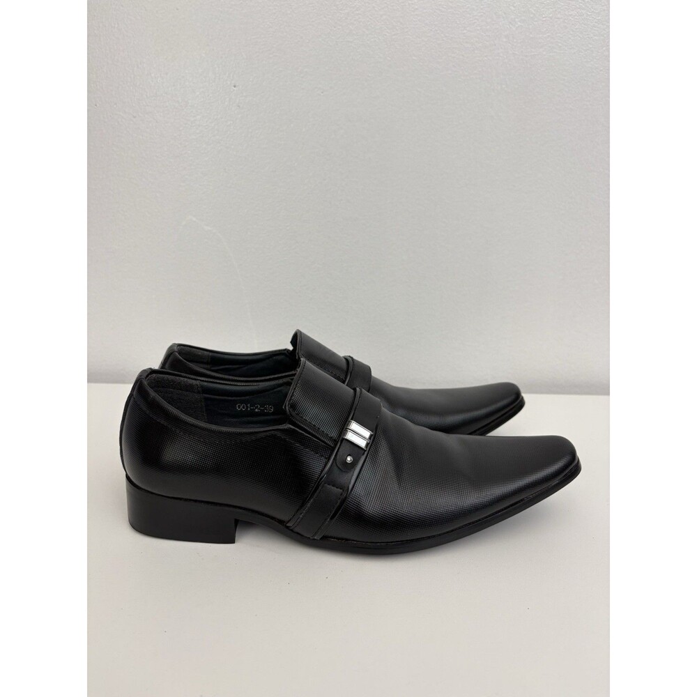Marco Polo Men's Black Textured Monk Strap Slip-On Dress Shoes EU 39  6.5 u.s.a